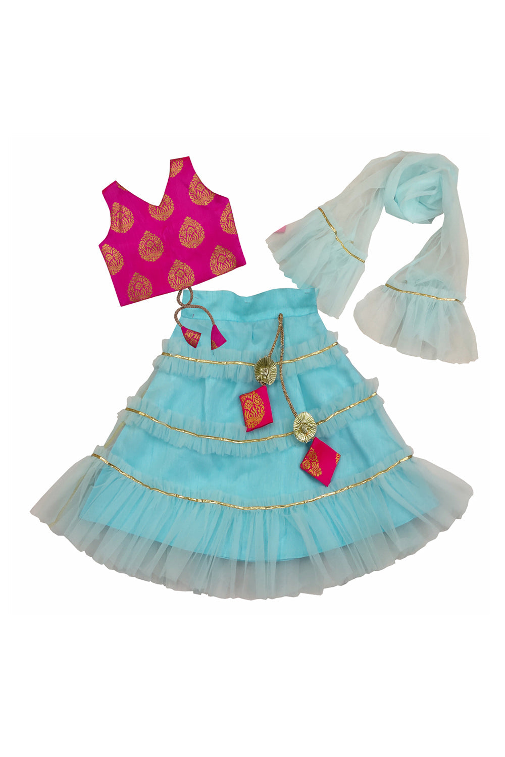 Girls Frill Lehenga Choli and Dupatta Set Party Wear