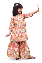 Girls Floral Kurti Sharara Set Beige Brown Festive Ethnic Wear Kids Wedding Outfit