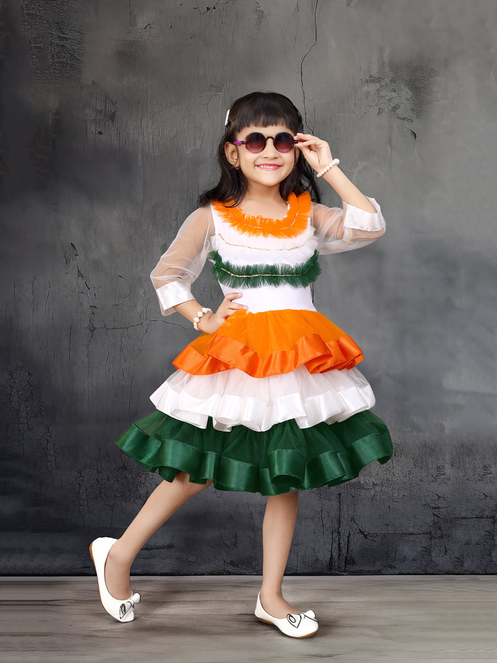 Indian Festive Tricolor Dress for Girls – Knee Length Party Wear