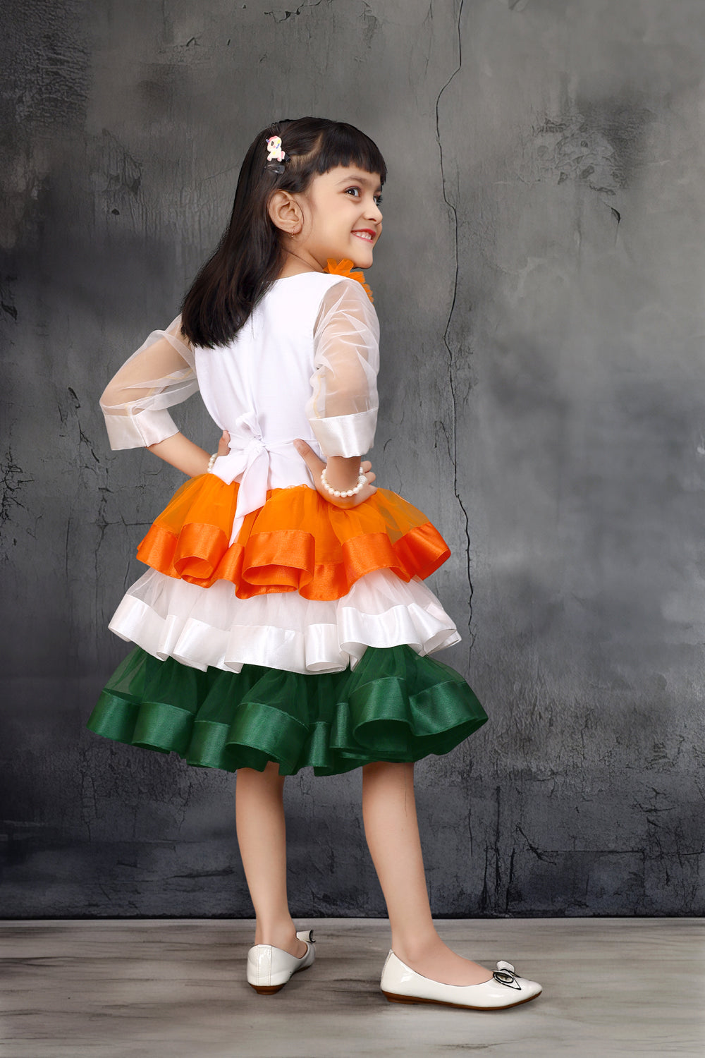 Indian Festive Tricolor Dress for Girls – Knee Length Party Wear