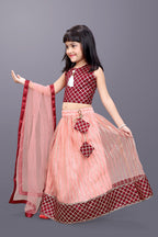 Girls Checkered Lehenga Choli with Dupatta – Festive Ethnic Wear