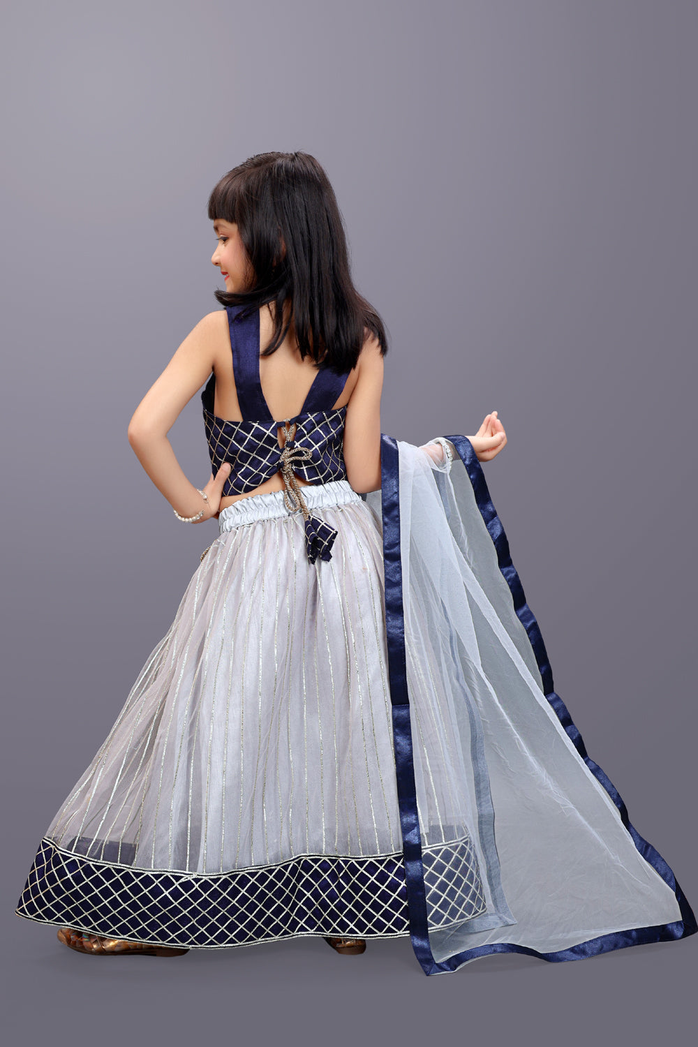 Girls Checkered Lehenga Choli with Dupatta – Festive Ethnic Wear