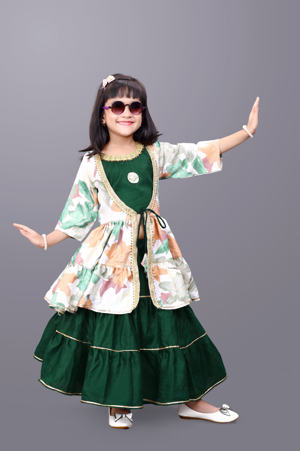 Girls Lehenga Choli Ethnic Wear Printed Lehenga & Crop Top