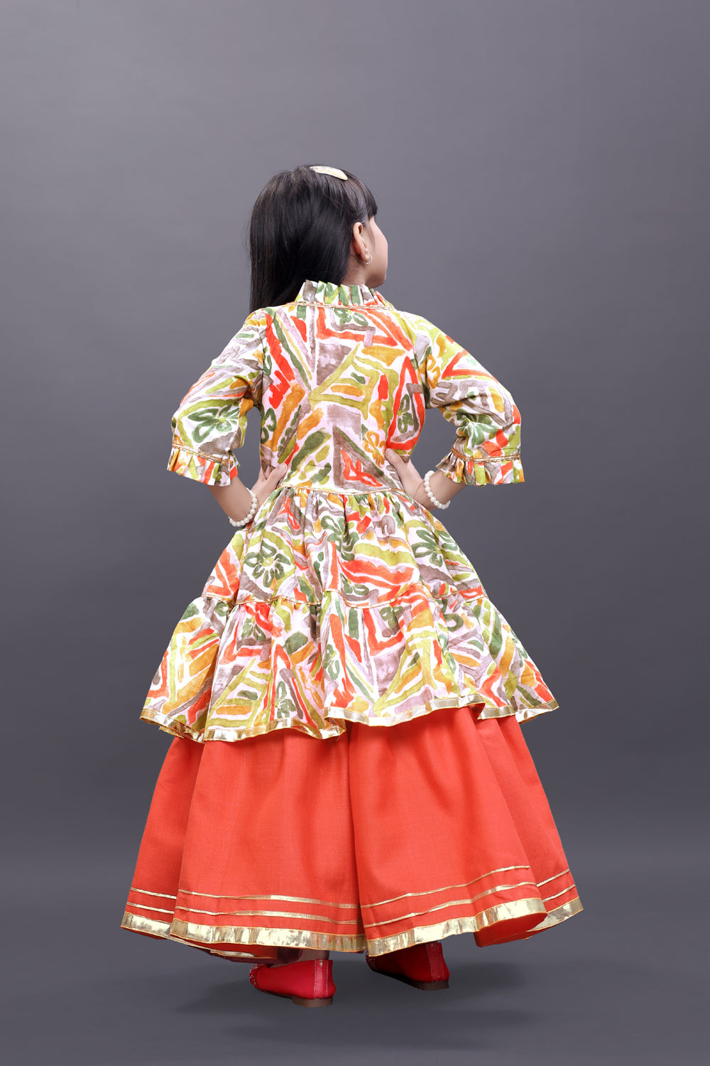 Girls Festive & Party Ethnic Jacket, Blouse and Palazzo Set
