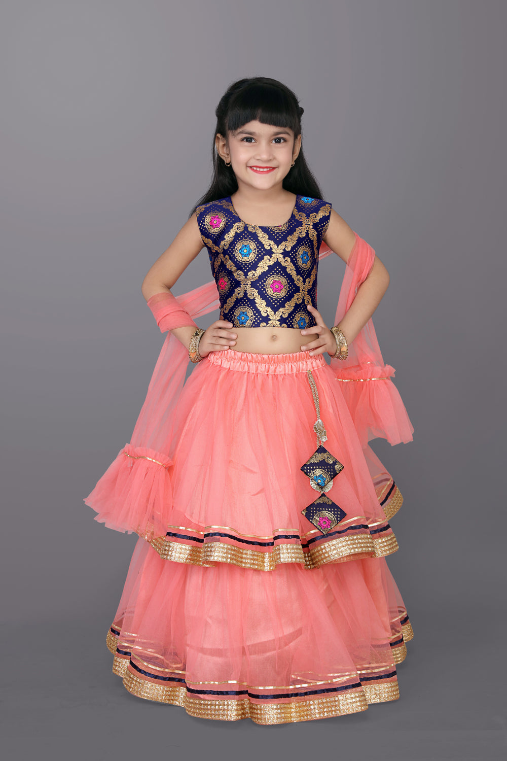 Girls Frill Design Lehenga Choli with Dupatta Set