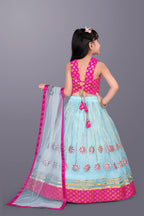 Girls Floral Embroidered Lehenga Choli Set with Dupatta