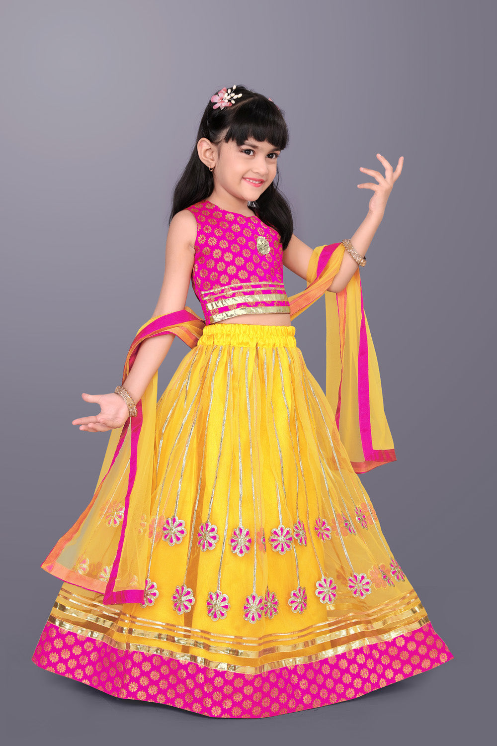 Girls Floral Embroidered Lehenga Choli Set with Dupatta