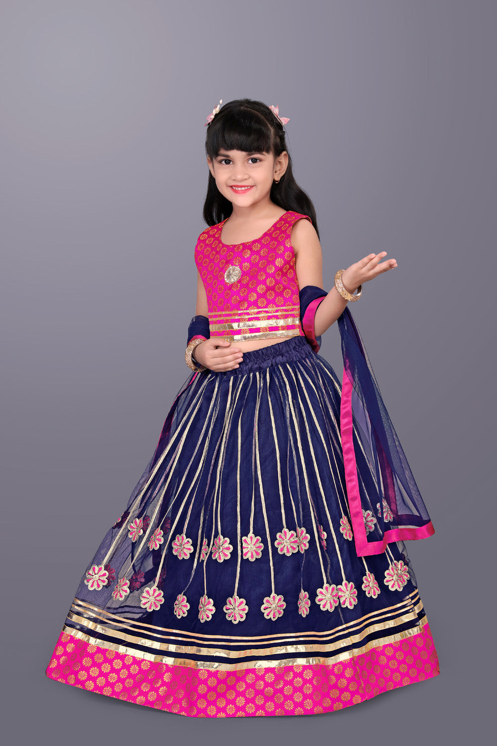 Girls Floral Embroidered Lehenga Choli Set with Dupatta