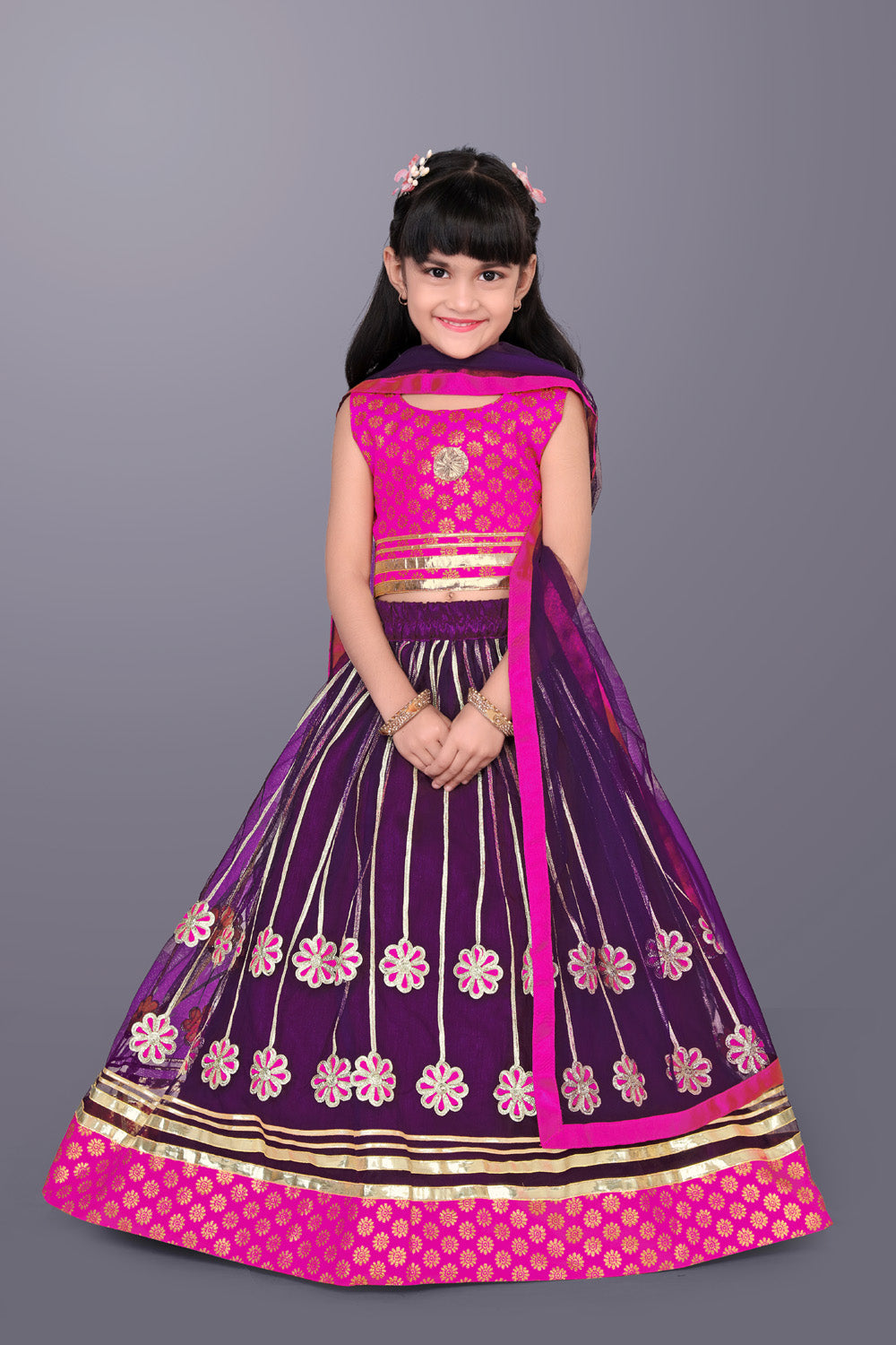 Girls Floral Embroidered Lehenga Choli Set with Dupatta