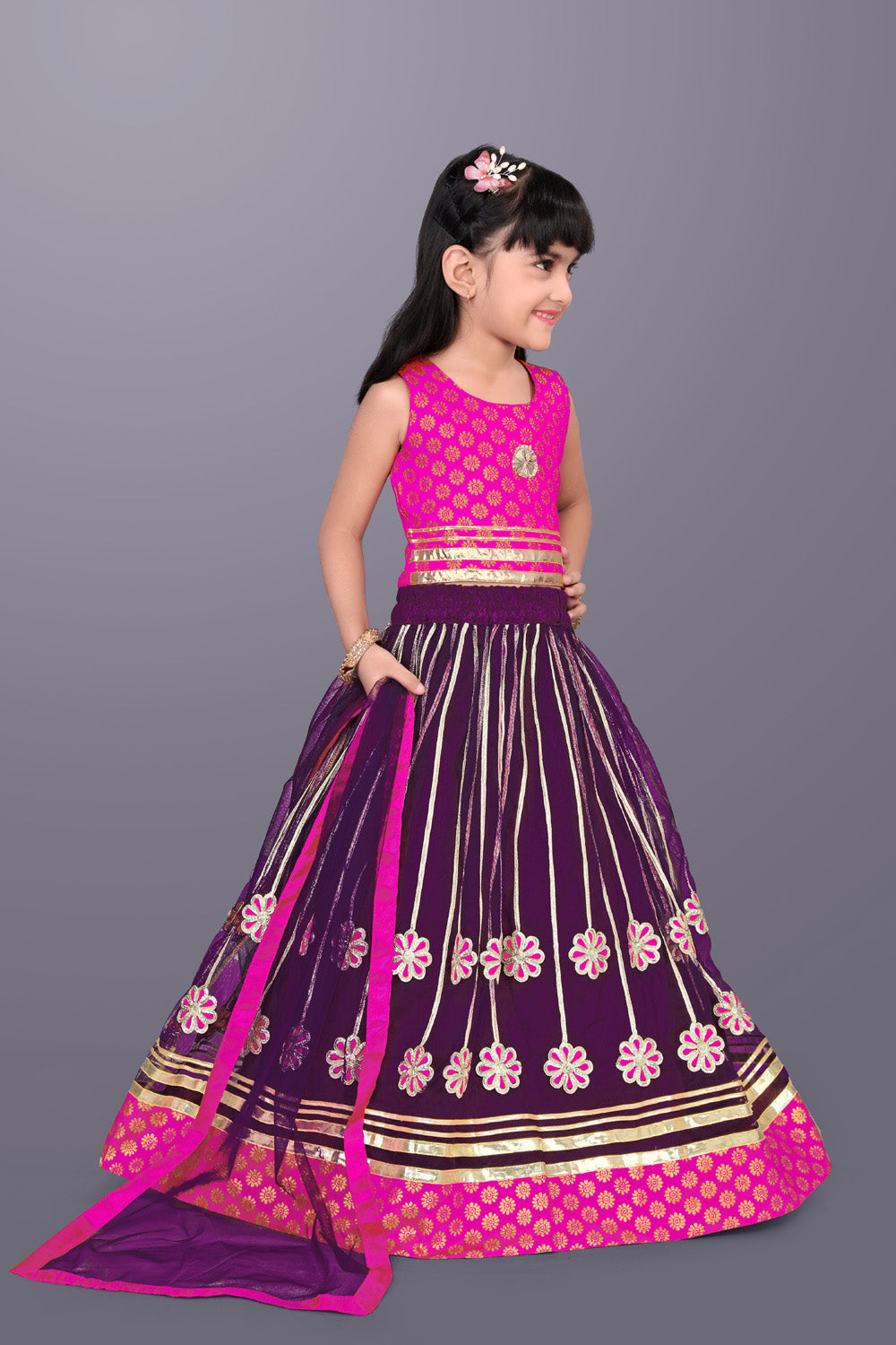 Girls Floral Embroidered Lehenga Choli Set with Dupatta
