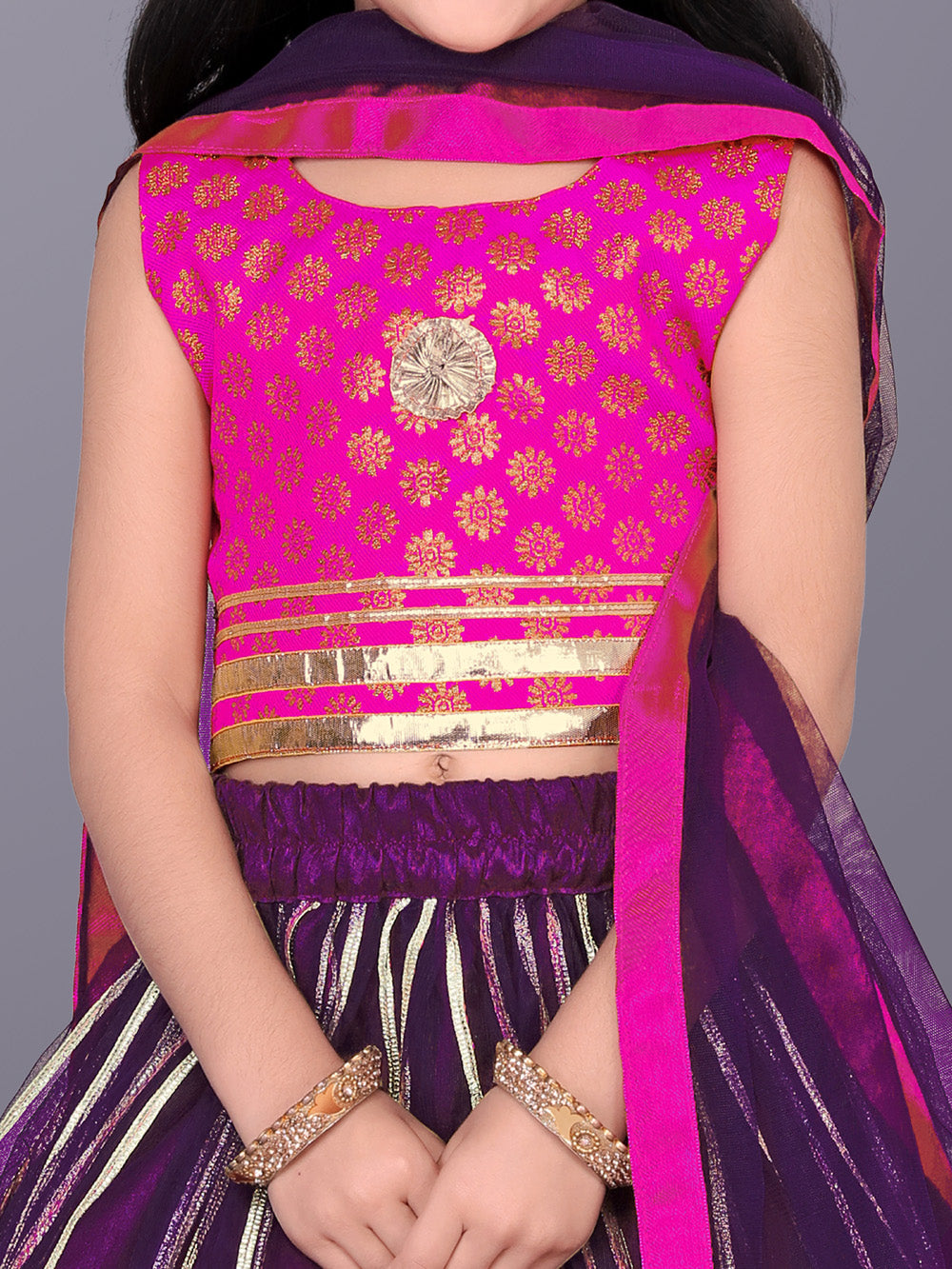Girls Floral Embroidered Lehenga Choli Set with Dupatta