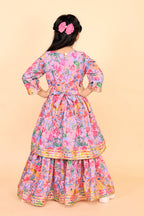 Girls Floral Kurti Sharara Set Beige Brown Festive Ethnic Wear Kids Wedding Outfit