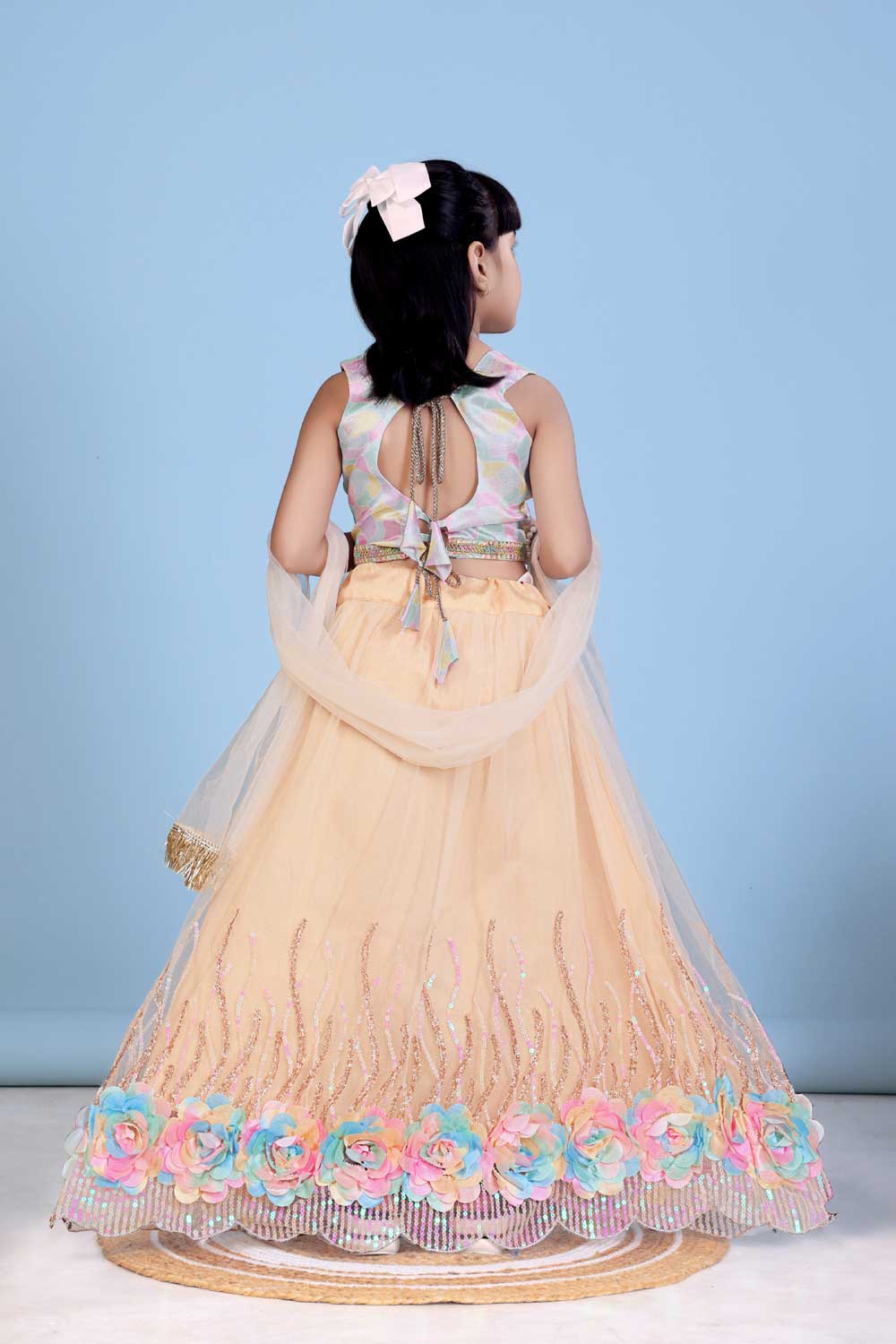 Baby Girl Lehenga Set with 3D Floral Hem & Dupatta