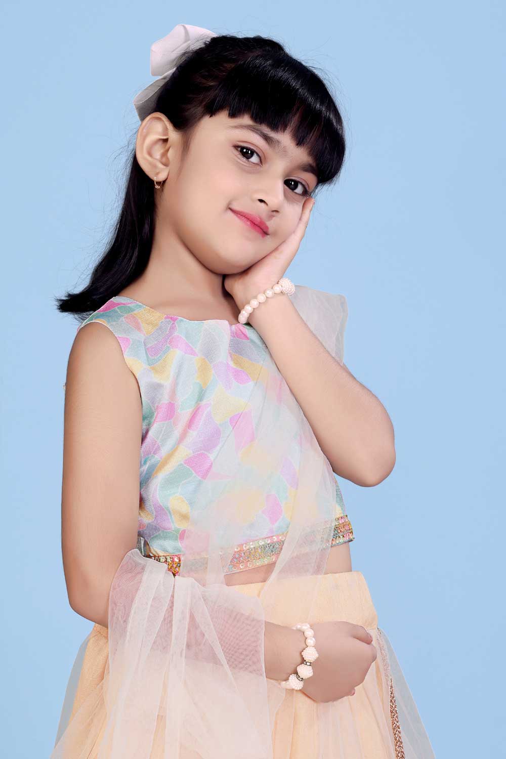 Baby Girl Lehenga Set with 3D Floral Hem & Dupatta