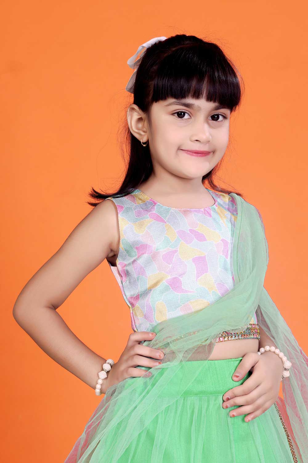 Baby Girl Lehenga Set with 3D Floral Hem & Dupatta