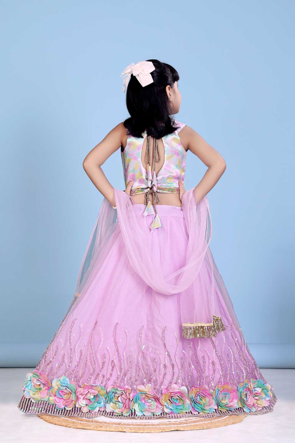 Baby Girl Lehenga Set with 3D Floral Hem & Dupatta