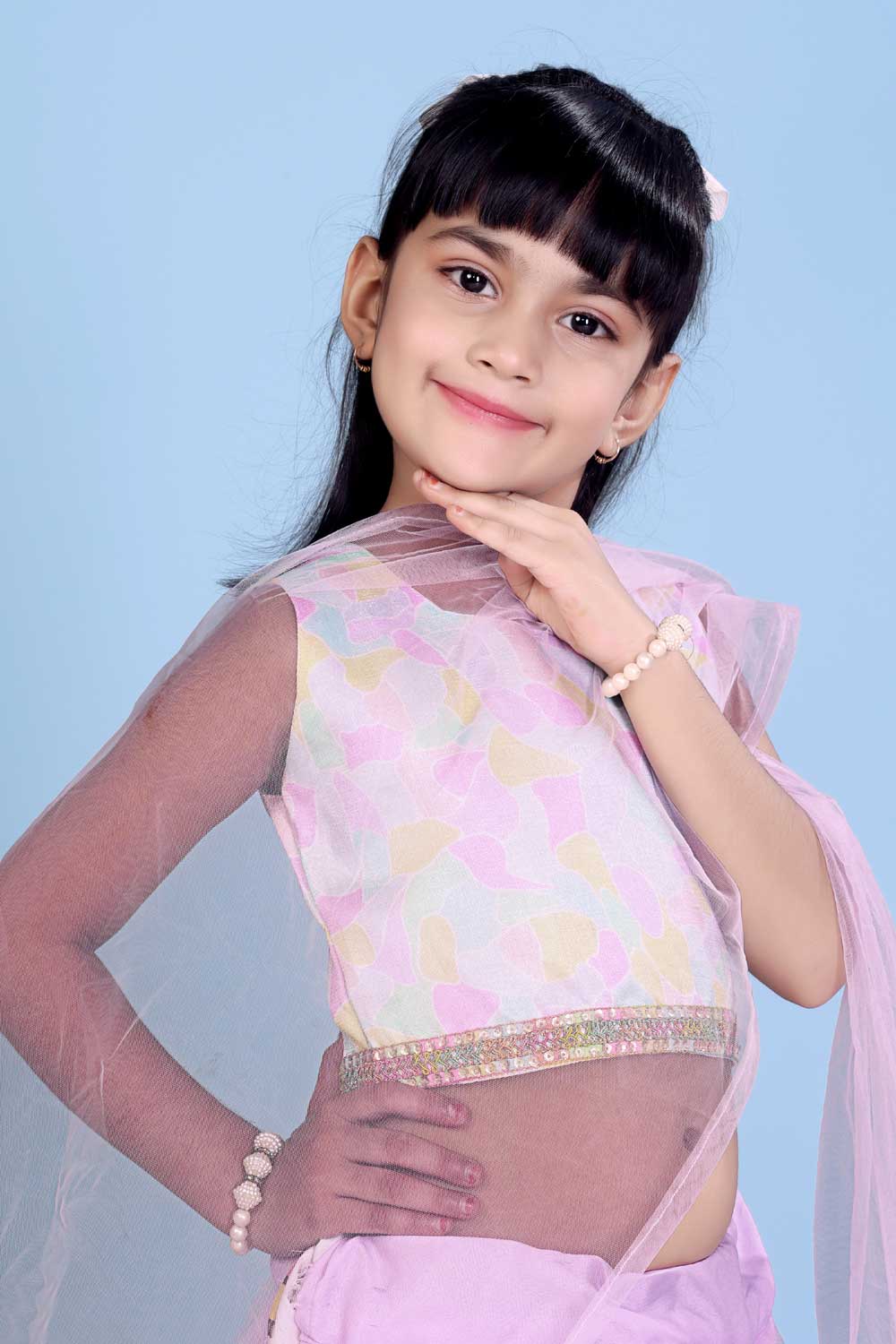 Baby Girl Lehenga Set with 3D Floral Hem & Dupatta