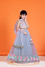Baby Girl Lehenga Set with 3D Floral Hem & Dupatta