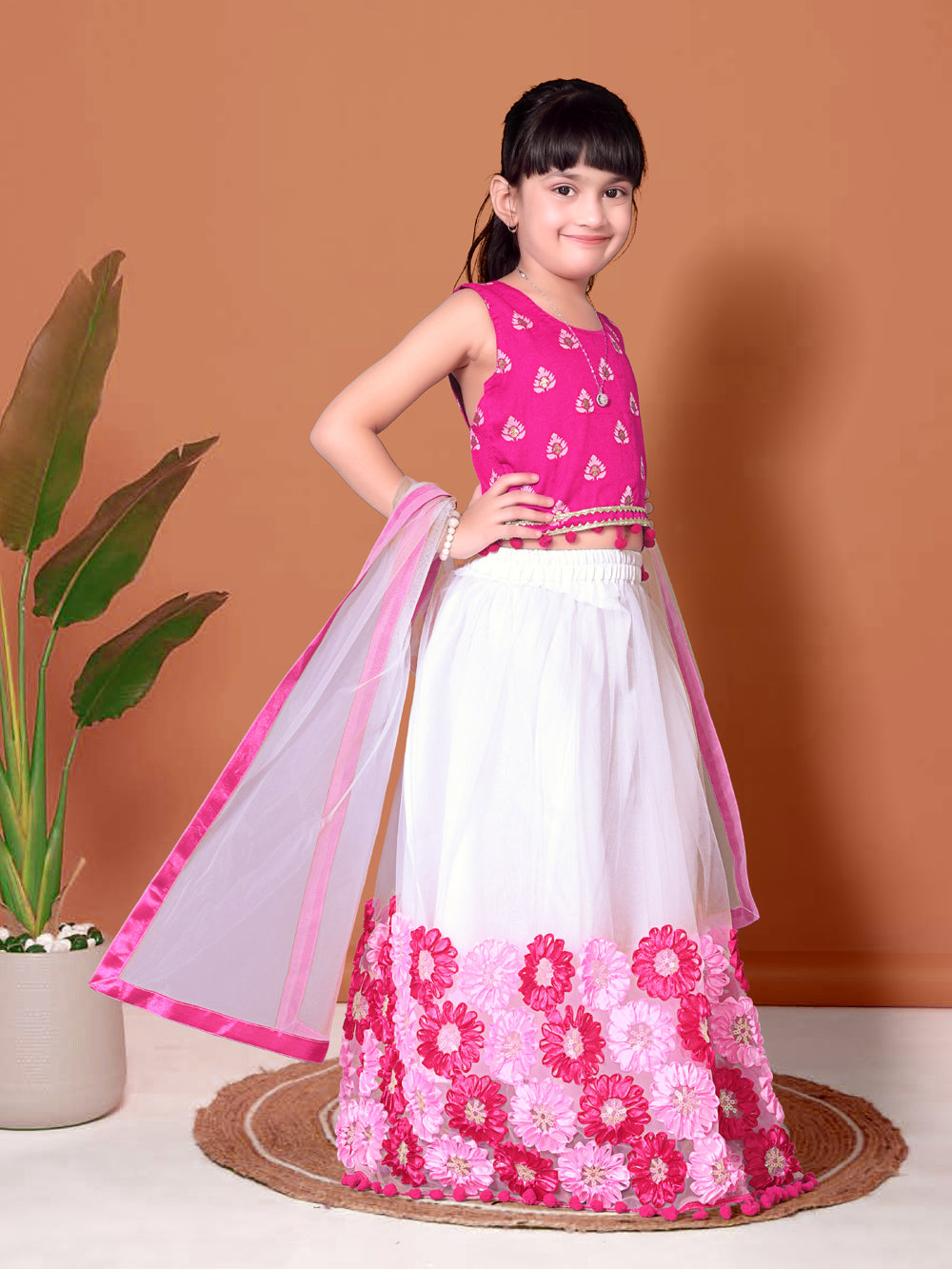Girls Lehenga Choli Floral Kids Wedding Party Ethnic Dress Festive Wear