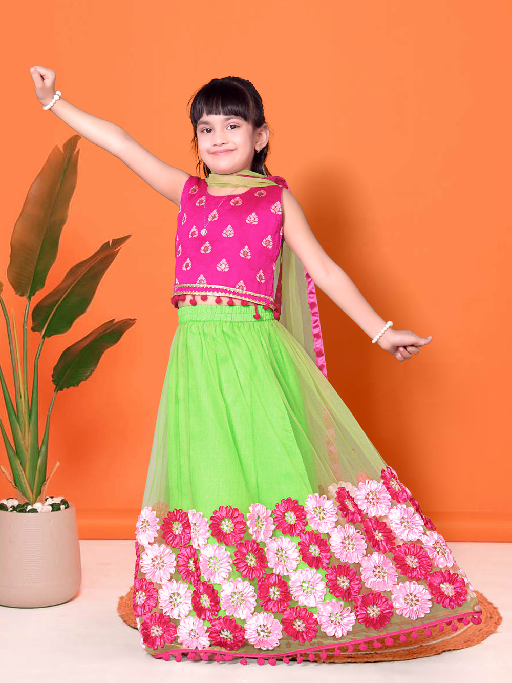 Girls Lehenga Choli Floral Kids Wedding Party Ethnic Dress Festive Wear