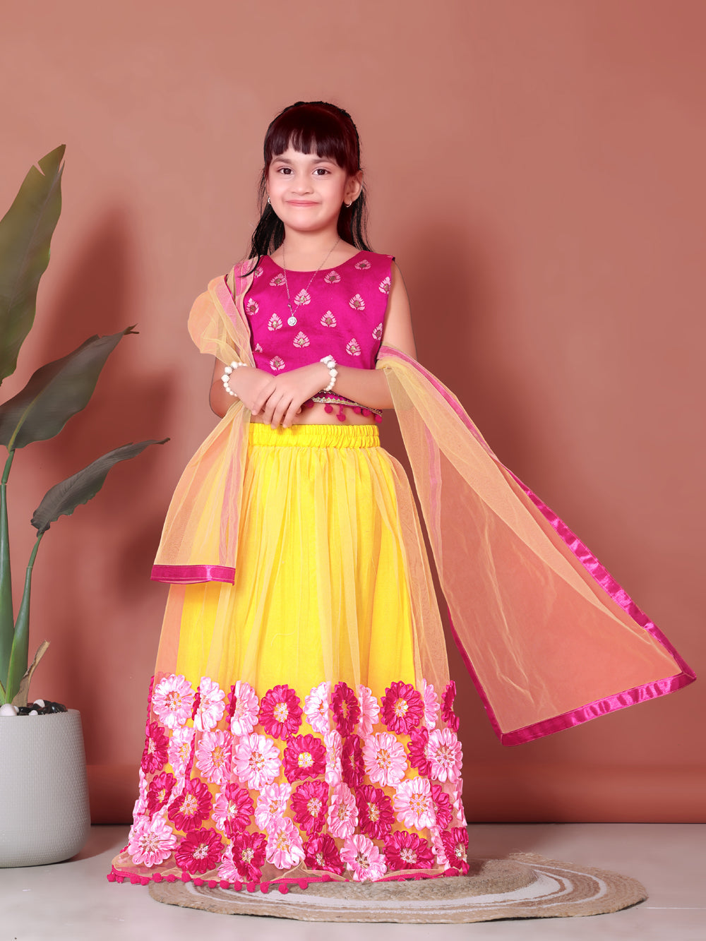 Girls Lehenga Choli Floral Kids Wedding Party Ethnic Dress Festive Wear