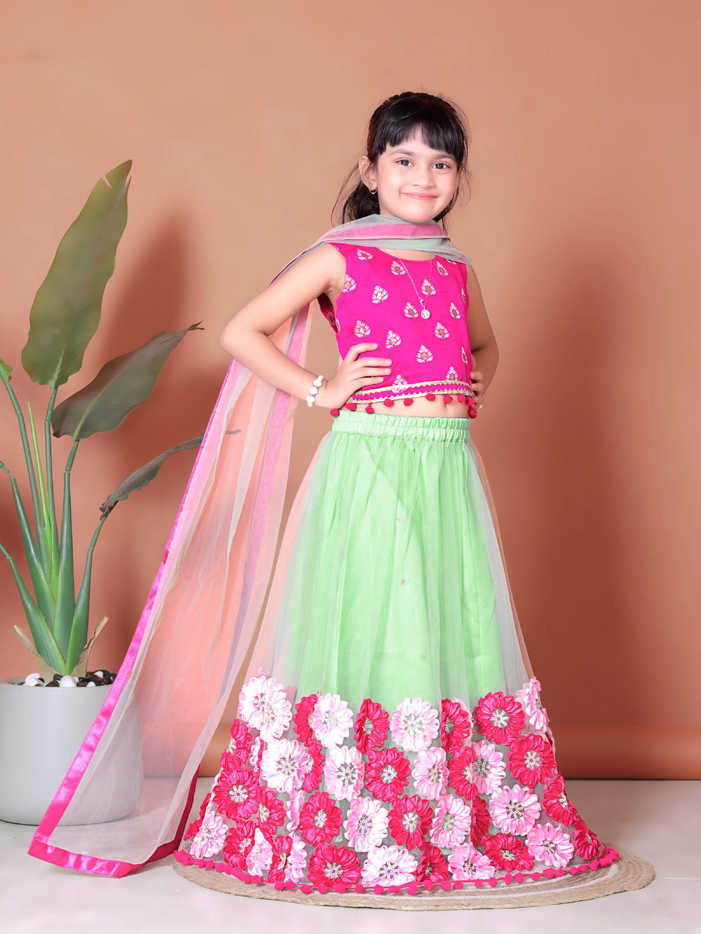 Girls Lehenga Choli Floral Kids Wedding Party Ethnic Dress Festive Wear