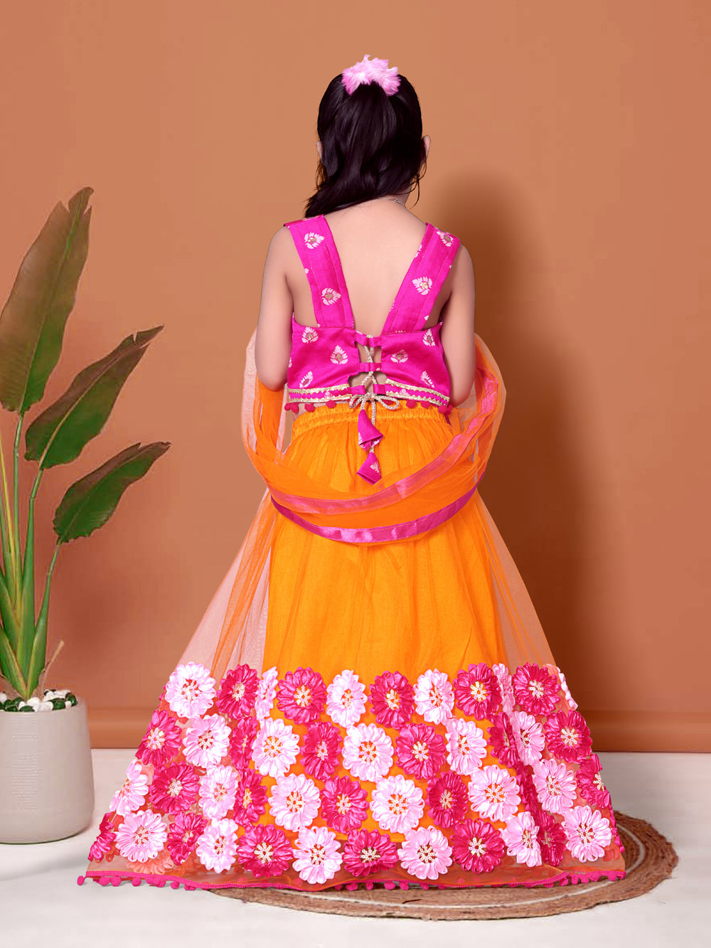 Girls Lehenga Choli Floral Kids Wedding Party Ethnic Dress Festive Wear