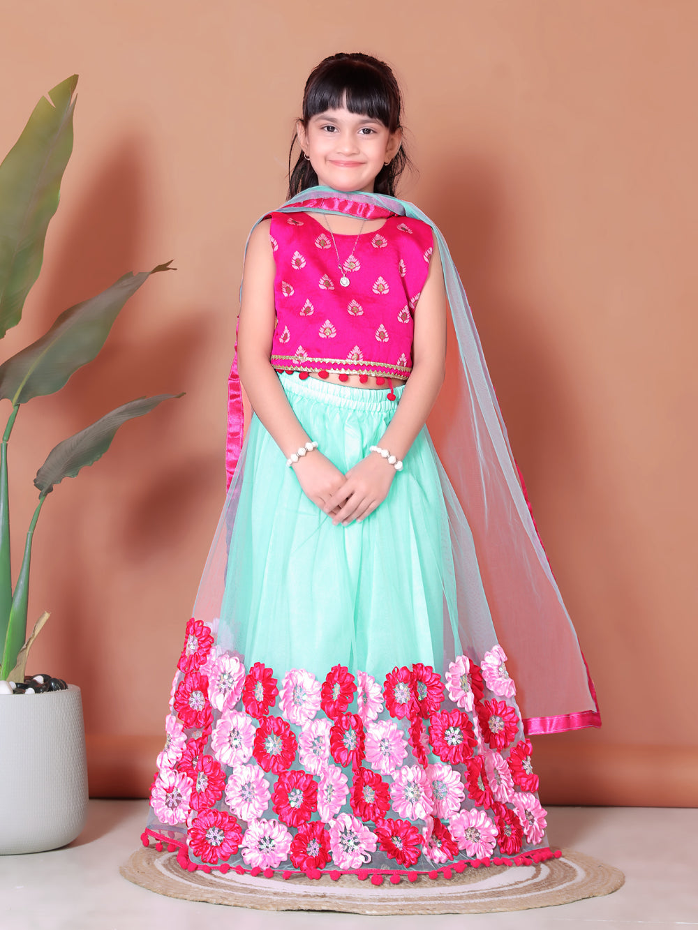 Girls Lehenga Choli Floral Kids Wedding Party Ethnic Dress Festive Wear