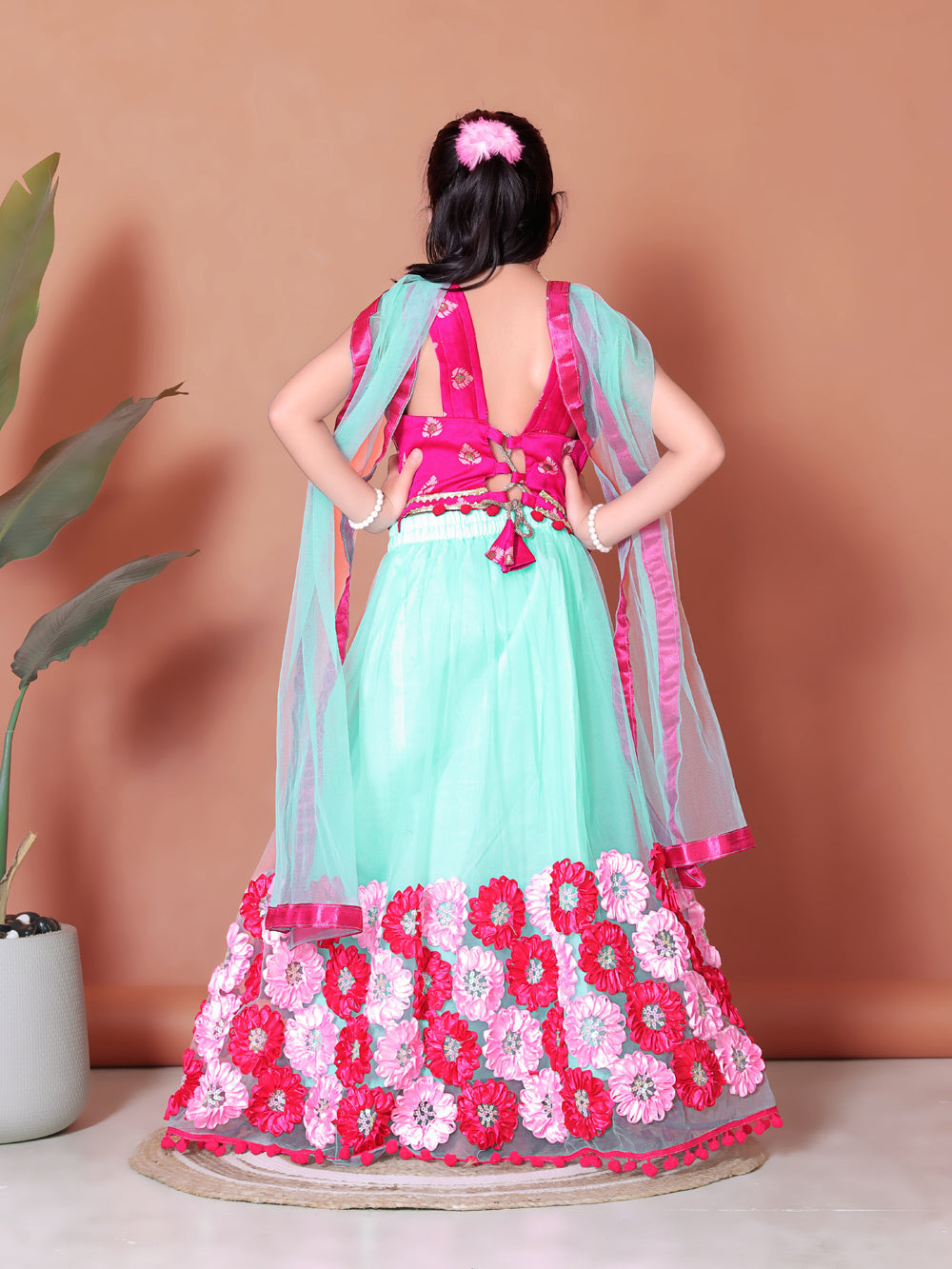 Girls Lehenga Choli Floral Kids Wedding Party Ethnic Dress Festive Wear