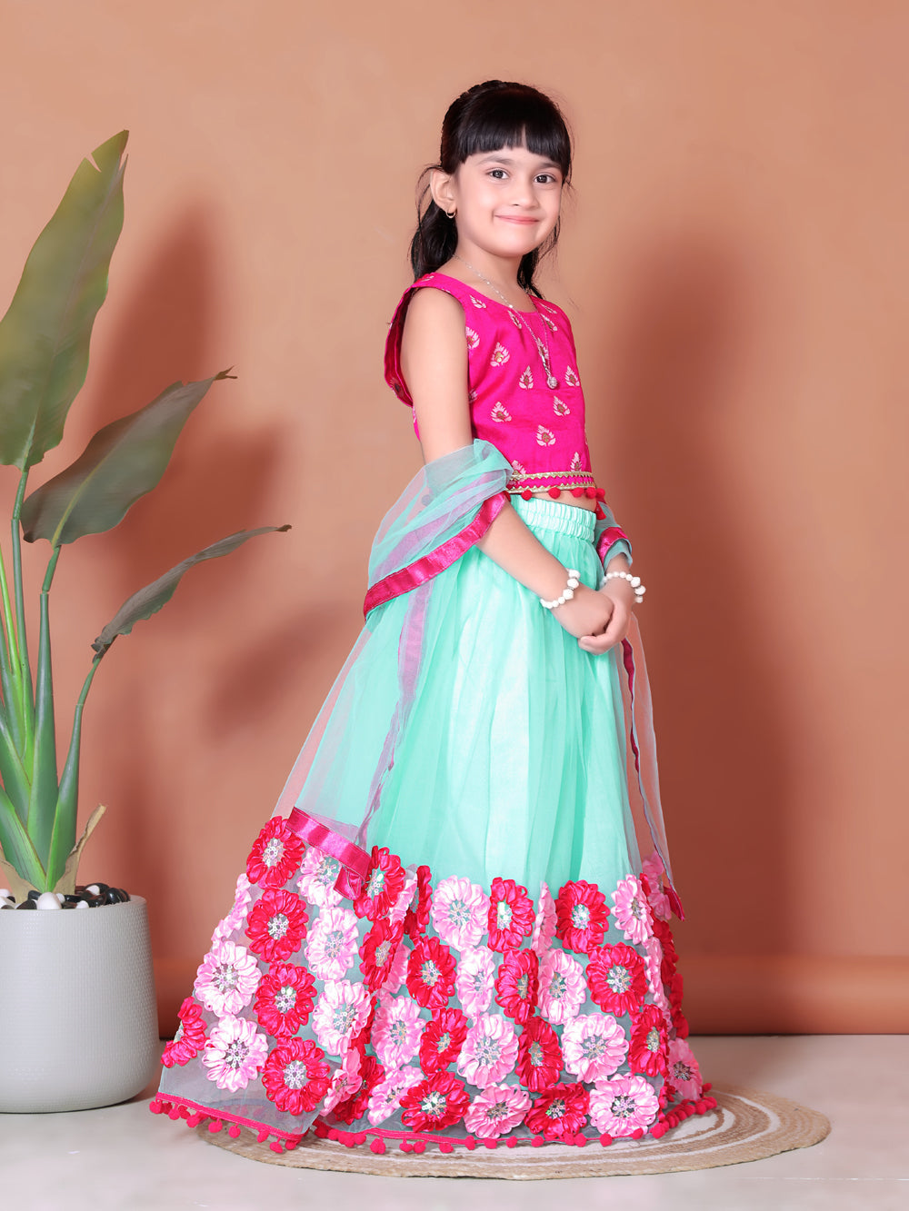 Girls Lehenga Choli Floral Kids Wedding Party Ethnic Dress Festive Wear