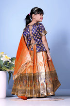 Girls Banarasi Lehenga Choli Set Silk Festive Wedding Ethnic Dress Kids