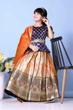Girls Banarasi Lehenga Choli Set Silk Festive Wedding Ethnic Dress Kids