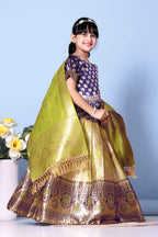 Girls Banarasi Lehenga Choli Set Silk Festive Wedding Ethnic Dress Kids