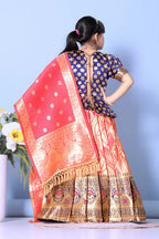 Girls Banarasi Lehenga Choli Set Silk Festive Wedding Ethnic Dress Kids