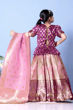 Girls Banarasi Lehenga Choli Set Silk Festive Wedding Ethnic Dress Kids