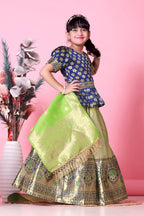 Girls Banarasi Lehenga Choli Set Silk Festive Wedding Ethnic Dress Kids
