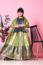 Girls Banarasi Lehenga Choli Set Silk Festive Wedding Ethnic Dress Kids