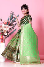 Girls Banarasi Lehenga Choli Set Silk Festive Wedding Ethnic Dress Kids