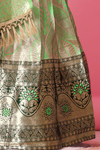 Girls Banarasi Lehenga Choli Set Silk Festive Wedding Ethnic Dress Kids