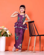 Girls Peplum Kurta Palazzo Set with Floral Print