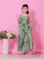 Girls Peplum Kurta Palazzo Set with Floral Print