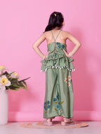 Girls Peplum Kurta Palazzo Set with Floral Print