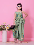 Girls Peplum Kurta Palazzo Set with Floral Print