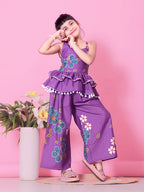 Girls Peplum Kurta Palazzo Set with Floral Print