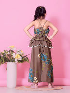Girls Peplum Kurta Palazzo Set with Floral Print