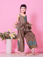 Girls Peplum Kurta Palazzo Set with Floral Print