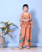 Girls Peplum Kurta Palazzo Set with Floral Print