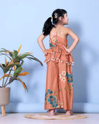 Girls Peplum Kurta Palazzo Set with Floral Print