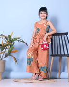 Girls Peplum Kurta Palazzo Set with Floral Print