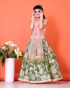 Floral Print Lehenga, Choli and Dupatta Set for Girls